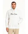 Erkek Kapüşonlu Kanguru Cepli Sweatshirt 3 İplik Pamuklu Baskılı Hoodie - Beyaz