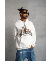 Erkek Kapüşonlu Kanguru Cepli Sweatshirt 3 İplik Pamuklu Baskılı Hoodie - Beyaz