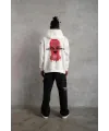 Erkek Kapüşonlu Kanguru Cepli Sweatshirt 3 İplik Pamuklu Baskılı Hoodie -  Beyaz