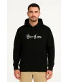 Erkek Kapüşonlu Kanguru Cepli Sweatshirt 3 İplik Pamuklu Baskılı Hoodie - Siyah