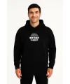 Erkek Kapüşonlu Kanguru Cepli Sweatshirt 3 İplik Pamuklu Baskılı Hoodie -  Siyah