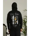 Erkek Kapüşonlu Kanguru Cepli Sweatshirt 3 İplik Pamuklu Baskılı Hoodie - Siyah