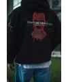 Erkek Kapüşonlu Kanguru Cepli Sweatshirt 3 İplik Pamuklu Baskılı Hoodie -  Siyah
