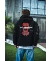 Erkek Kapüşonlu Kanguru Cepli Sweatshirt 3 İplik Pamuklu Baskılı Hoodie -  Siyah