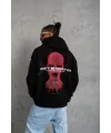 Erkek Kapüşonlu Kanguru Cepli Sweatshirt 3 İplik Pamuklu Baskılı Hoodie - Siyah
