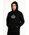 Erkek Kapüşonlu Kanguru Cepli Sweatshirt 3 İplik Pamuklu Baskılı Hoodie -  Siyah