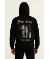 Erkek Kapüşonlu Kanguru Cepli Sweatshirt 3 İplik Pamuklu Baskılı Hoodie - Siyah