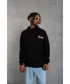 Erkek Kapüşonlu Kanguru Cepli Sweatshirt 3 İplik Pamuklu Baskılı Hoodie - Siyah
