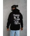 Erkek Kapüşonlu Kanguru Cepli Sweatshirt 3 İplik Pamuklu Baskılı Hoodie - Siyah