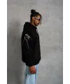 Erkek Kapüşonlu Kanguru Cepli Sweatshirt 3 İplik Pamuklu Baskılı Hoodie - Siyah