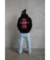 Erkek Kapüşonlu Kanguru Cepli Sweatshirt 3 İplik Pamuklu Baskılı Hoodie - Siyah
