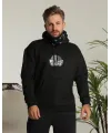 Erkek Kapüşonlu Kanguru Cepli Sweatshirt 3 İplik Pamuklu Baskılı Hoodie - Siyah