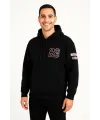 Erkek Kapüşonlu Kanguru Cepli Sweatshirt 3 İplik Pamuklu Baskılı Hoodie - Siyah