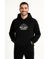 Erkek Kapüşonlu Kanguru Cepli Sweatshirt 3 İplik Pamuklu Baskılı Hoodie -  Siyah