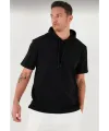 Erkek Kapüşonlu Tişört Kısa Kol Düz Oversize T-shirt - Siyah