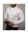 Erkek Kaşkorse Boğazlı Full Likralı Fitilli Body Kazak - Beyaz