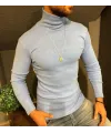 Erkek Kaşkorse Boğazlı Full Likralı Fitilli Body Kazak - Gri