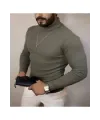 Erkek Kaşkorse Boğazlı Full Likralı Fitilli Body Kazak - Haki