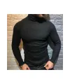 Erkek Kaşkorse Boğazlı Full Likralı Fitilli Body Kazak - Siyah