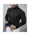 Erkek Kaşkorse Boğazlı Full Likralı Fitilli Body Kazak - Siyah