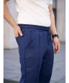 Erkek Keten Cepli Çıma Dikişli jogger Buggy Pantalon Rahat kalıp - Lacivert