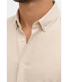 Erkek KETEN Kumaş Oversize Uzun Kollu Rahat Kalıp Gömlek - Bej