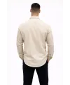 Erkek KETEN Kumaş Oversize Uzun Kollu Rahat Kalıp Gömlek - Bej