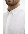 Erkek KETEN Kumaş Oversize Uzun Kollu Rahat Kalıp Gömlek - Beyaz