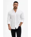 Erkek KETEN Kumaş Oversize Uzun Kollu Rahat Kalıp Gömlek - Beyaz