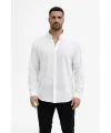 Erkek KETEN Kumaş Oversize Uzun Kollu Rahat Kalıp Gömlek - Beyaz