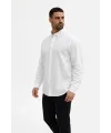 Erkek KETEN Kumaş Oversize Uzun Kollu Rahat Kalıp Gömlek - Beyaz