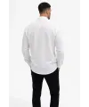 Erkek KETEN Kumaş Oversize Uzun Kollu Rahat Kalıp Gömlek - Beyaz