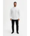 Erkek KETEN Kumaş Oversize Uzun Kollu Rahat Kalıp Gömlek - Beyaz