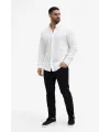 Erkek KETEN Kumaş Oversize Uzun Kollu Rahat Kalıp Gömlek - Beyaz