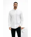 Erkek KETEN Kumaş Oversize Uzun Kollu Rahat Kalıp Gömlek - Beyaz