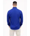 Erkek KETEN Kumaş Oversize Uzun Kollu Rahat Kalıp Gömlek - Saks Mavisi