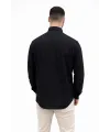 Erkek KETEN Kumaş Oversize Uzun Kollu Rahat Kalıp Gömlek - Siyah