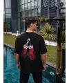 Erkek Kısa Kol Tişört Bisiklet Yaka Box Eldiven Baskılı T-Shirt -  Siyah