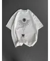 Erkek Kısa Kol Tişört Bisiklet Yaka GÜL Baskılı Oversize T-Shirt - Beyaz