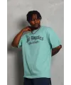 Erkek Kısa Kol Tişört Bisiklet Yaka KANAT Baskılı Oversize T-Shirt - Mint Yeşili