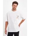 Erkek Kısa Kol Tişört Bisiklet Yaka MELEK Baskılı Oversize T-Shirt - Beyaz
