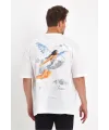 Erkek Kısa Kol Tişört Bisiklet Yaka MELEK Baskılı Oversize T-Shirt - Beyaz