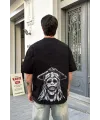 Erkek Kısa Kol Tişört Bisiklet Yaka Yıldırım Baskılı Oversize T-Shirt - Siyah