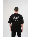 Erkek Kısa Kol Tişört Bisiklet Yaka YONCA Baskılı Oversize T-Shirt - Siyah