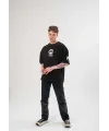 Erkek Kısa Kol Tişört Göğüs ve Kol Bisiklet Yaka Baskılı T-Shirt - Siyah