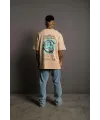 Erkek Kısa Kol Yazlık Tişört Bisiklet Yaka Baskılı Oversize T-Shirt - Bej