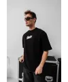 Erkek Kısa Kol Yazlık Tişört Bisiklet Yaka Baskılı Oversize T-Shirt - Siyah