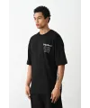 Erkek Kısa Kol Yazlık Tişört Bisiklet Yaka Baskılı Oversize T-Shirt - Siyah