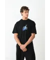 Erkek Kısa Kol Yazlık Tişört Bisiklet Yaka Baskılı Oversize T-Shirt - Siyah
