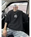 Erkek Kısa Kol Yazlık Tişört Bisiklet Yaka Baskılı Oversize T-Shirt - Siyah